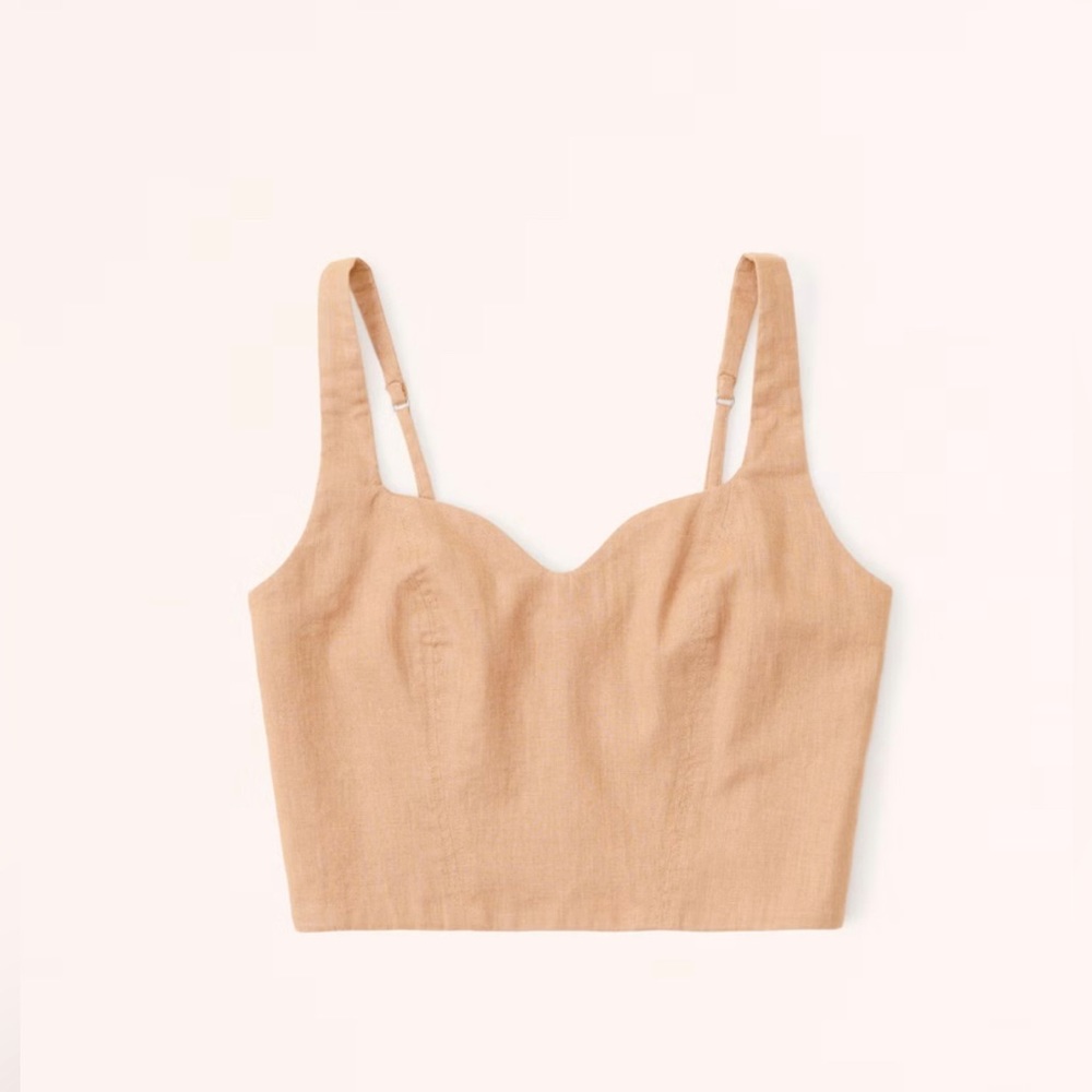 NWT Abercrombie Linen-Blend Notch-Neck Brown set top size XL